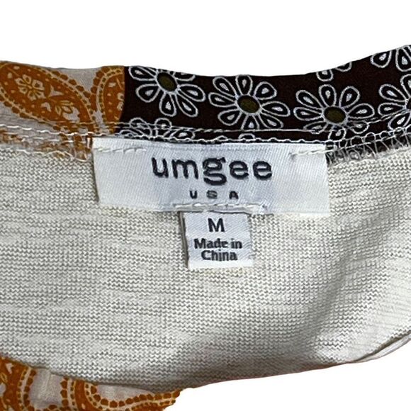 Umgee cream boho top with mixed print bishop sleeves size M - Picture 9 of 15